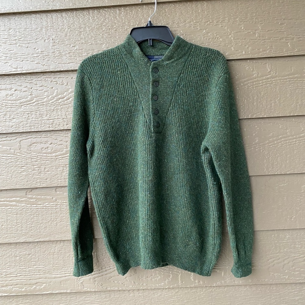 Grayers Men’s Henley Sweater wool silk blend Green size L